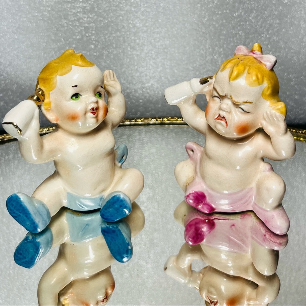 Vintage Ceramic Shakers Baby Boy And Girl